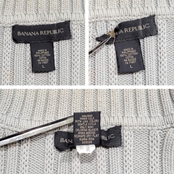 Banana Republic Light Gray Turtleneck 100% Cotton Sweater Men Medium-Large - Picture 7 of 8